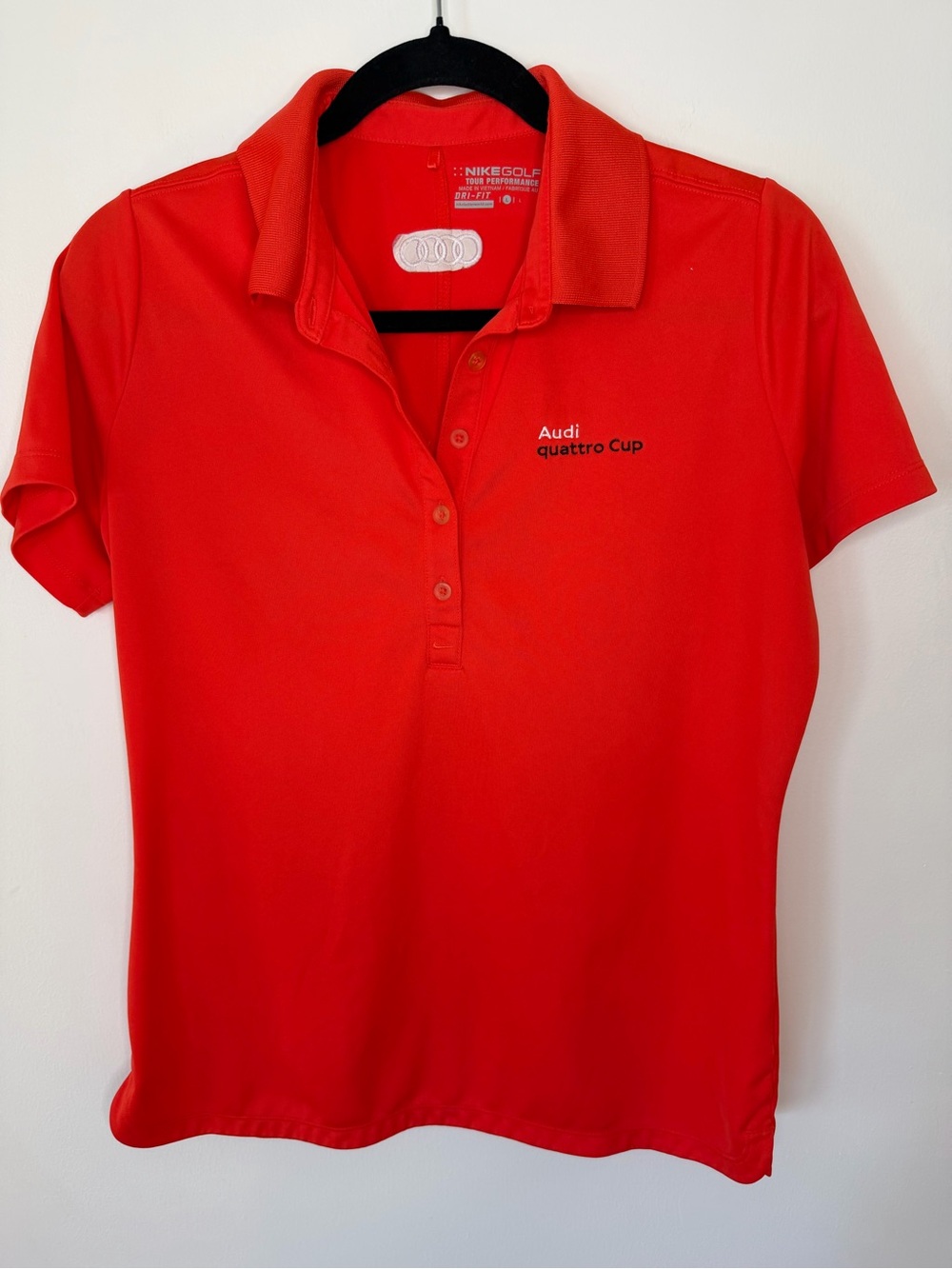 Nike Women’s Red Polo with Audi Quattro Cup Embroidery size large perform